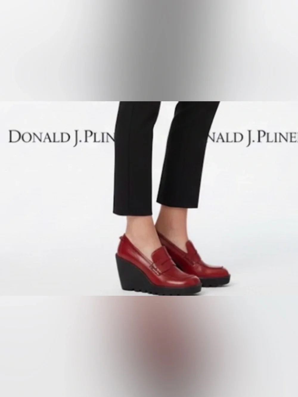 Authentic Donald J. Pliner designer red leather wedge loafers Sz 7.5